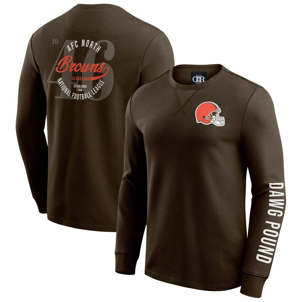 Cleveland Browns Darius Rucker Collection Washed Waffle-Knit Long Sleeve T-Shirt - Brown - Fanatics