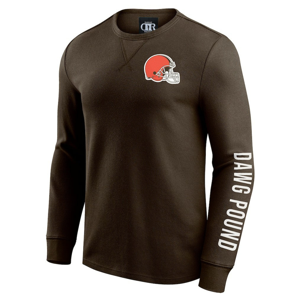 Cleveland Browns Darius Rucker Collection Washed Waffle-Knit Long Sleeve T-Shirt - Brown - Fanatics