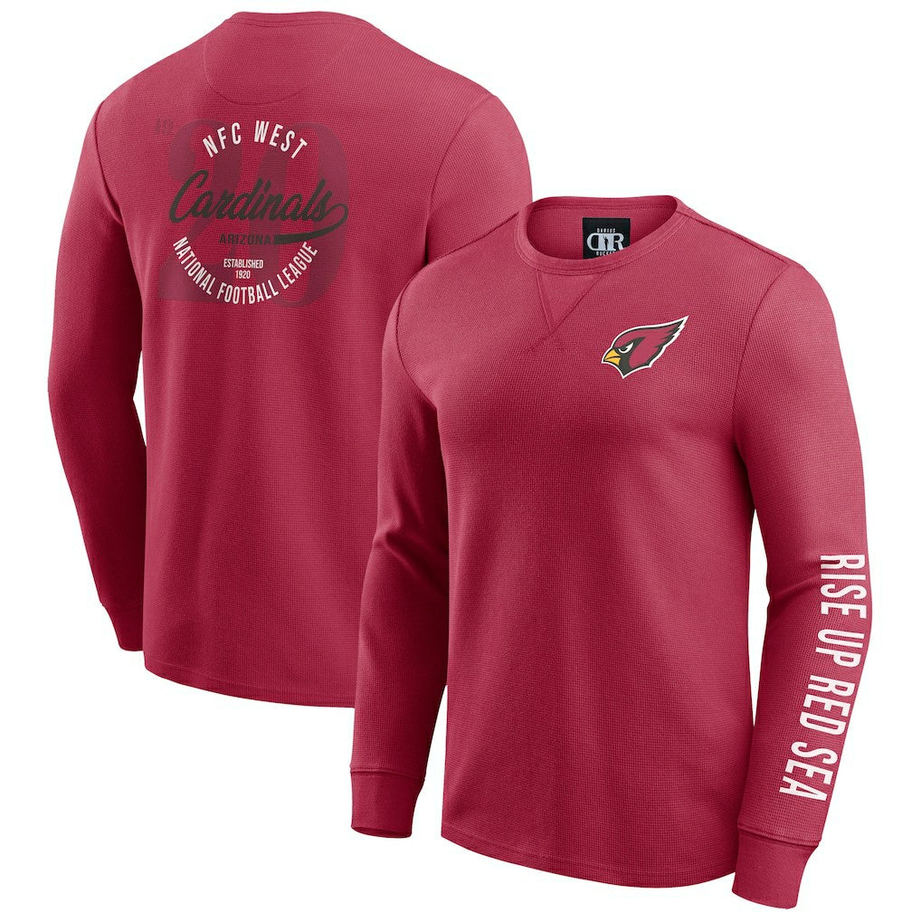 Arizona Cardinals Darius Rucker Collection Washed Waffle-Knit Long Sleeve T-Shirt - Red - Fanatics