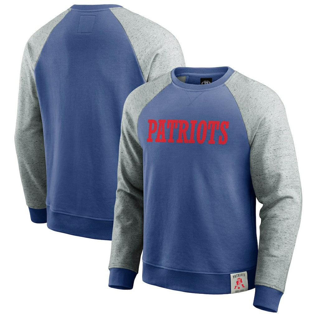 New England Patriots Darius Rucker Collection Throwback Color Block Raglan Pullover Sweatshirt - Royal/Heather Gray - Fanatics