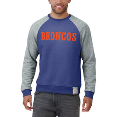 Denver Broncos Darius Rucker Collection Throwback Color Block Raglan Pullover Sweatshirt - Royal/Heather Gray - Fanatics
