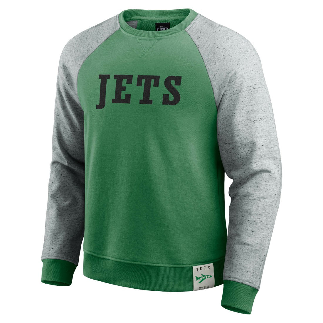 New York Jets Darius Rucker Collection Throwback Color Block Raglan Pullover Sweatshirt - Kelly Green/Heather Gray - Fanatics