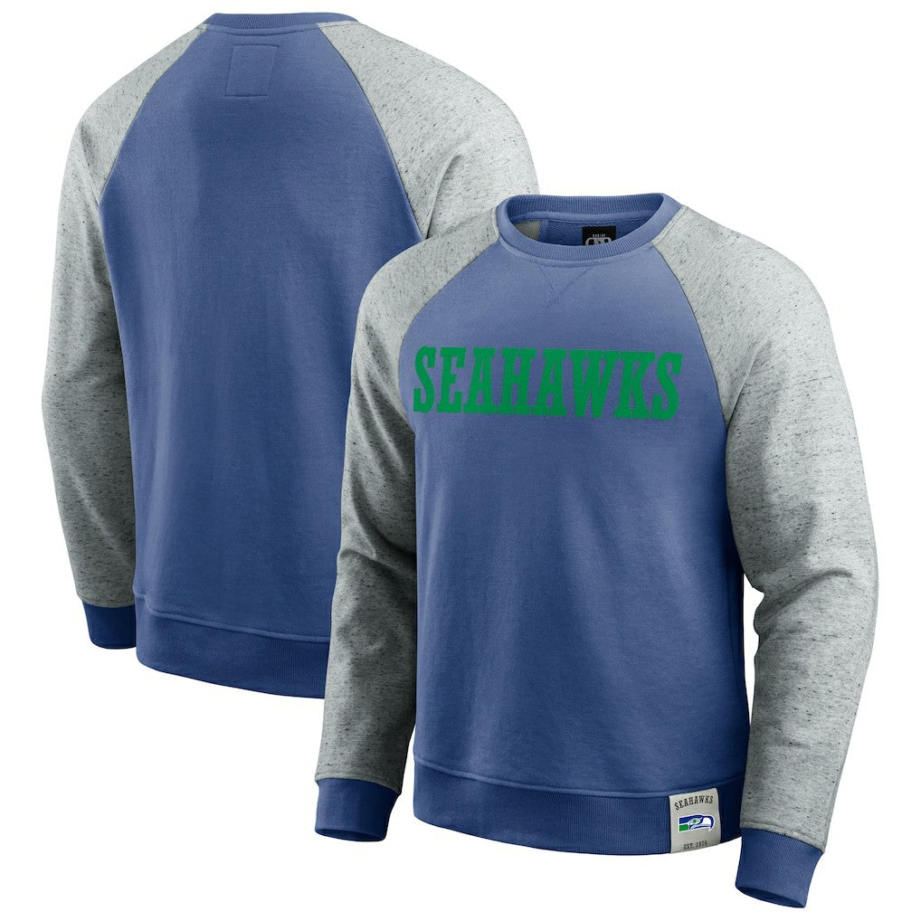 Seattle Seahawks Darius Rucker Collection Throwback Color Block Raglan Pullover Sweatshirt - Royal/Heather Gray - Fanatics