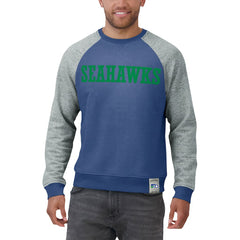 Seattle Seahawks Darius Rucker Collection Throwback Color Block Raglan Pullover Sweatshirt - Royal/Heather Gray - Fanatics