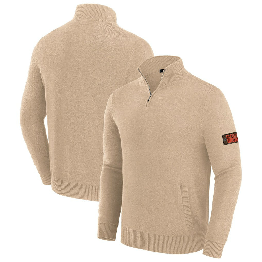 Cleveland Browns J. Palmer Franchise Quarter-Zip Sweater - Tan - NFL