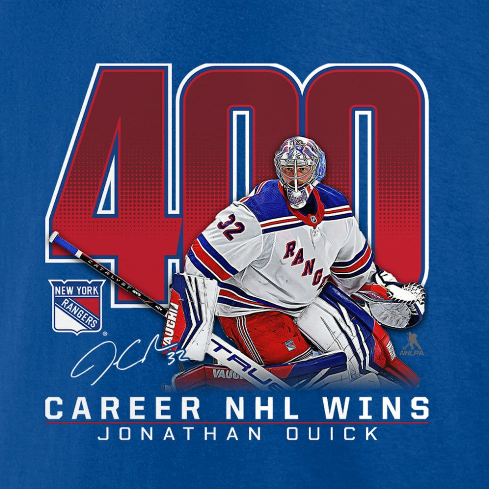 Jonathan Quick New York Rangers 400 Career Wins T-Shirt - Blue | NHL discount