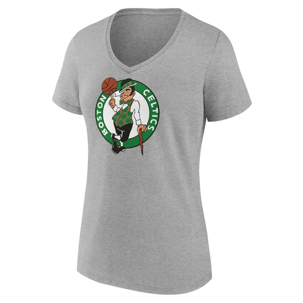 Boston Celtics Women's Primary Logo V-Neck T-Shirt Gray