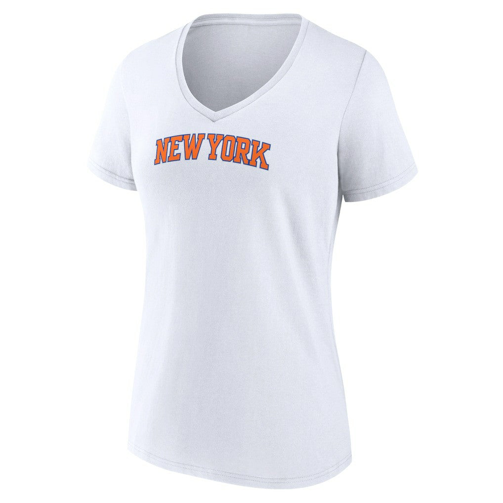 New York Knicks Women's Wordmark Home V-Neck T-Shirt White