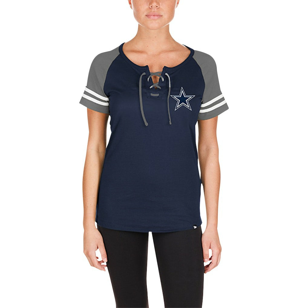 Dallas Cowboys New Era Women's Lace-Up Raglan T-Shirt - Navy - NFL