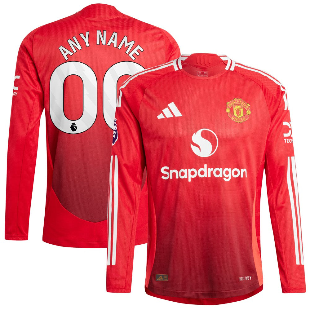 Adidas - Manchester United 2024/25 Home Custom Long Sleeve Jersey - Red