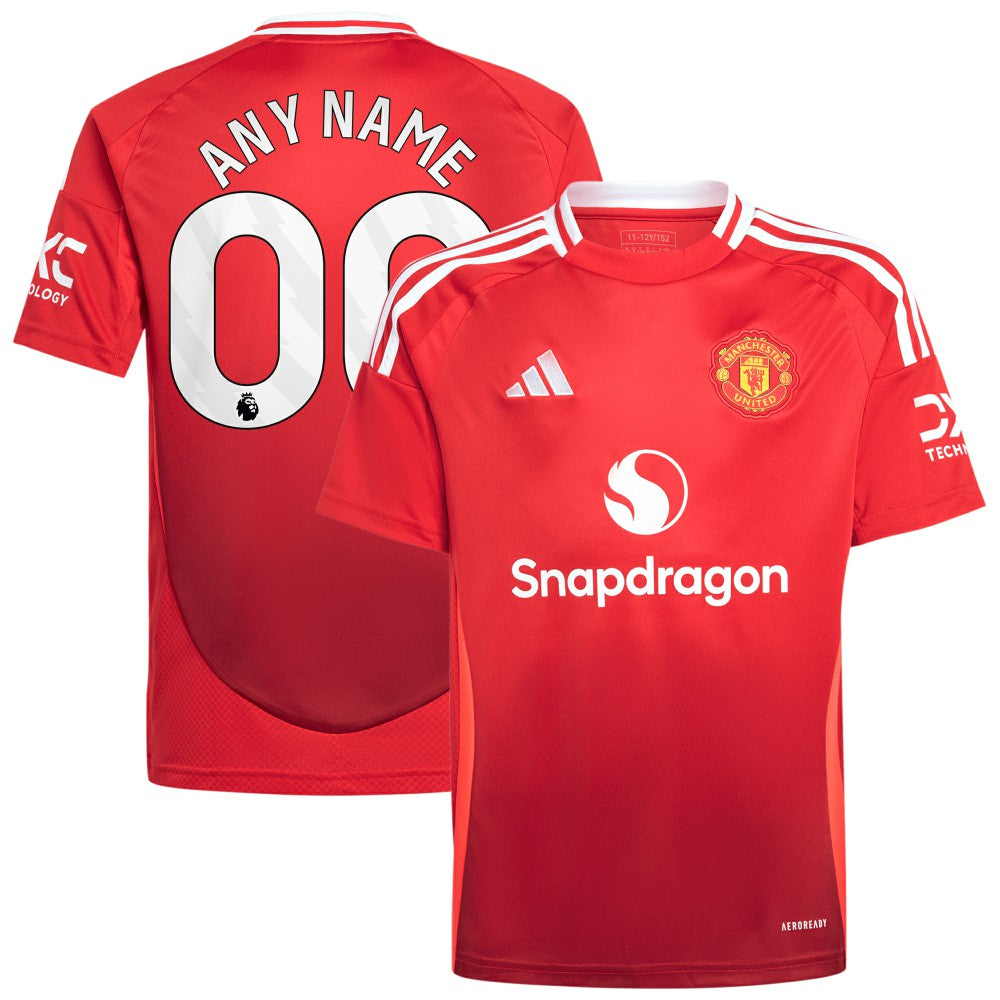 Adidas - Manchester United Youth 2024/25 Home Replica Custom Jersey - Red