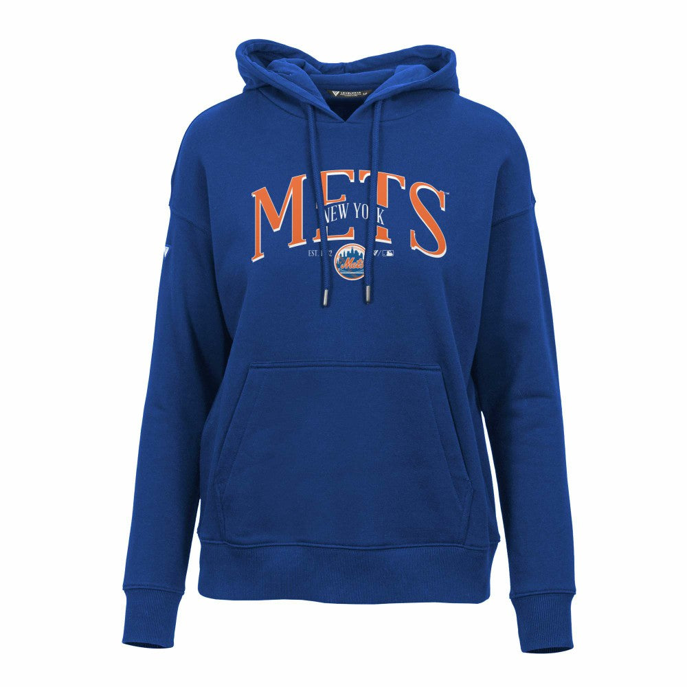 New York Mets Levelwear Women's Adorn Cooperstown Collection Retro Spellout Pullover Hoodie Discount