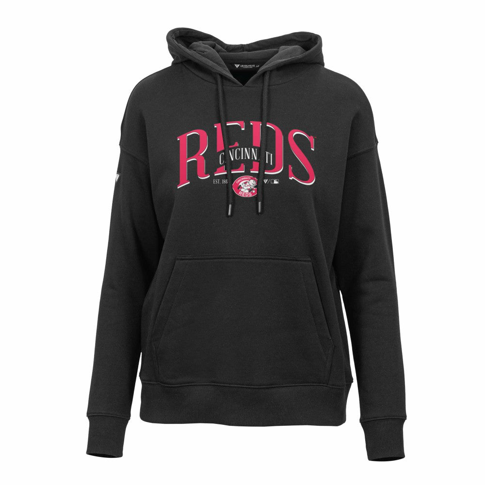 Cincinnati Reds Levelwear Women's Adorn Cooperstown Collection Retro Spellout Pullover Hoodie Sale