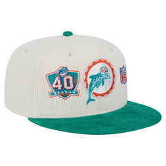 Miami Dolphins New Era Throwback Corduroy 59FIFTY Fitted Hat - Cream/Aqua - NFL