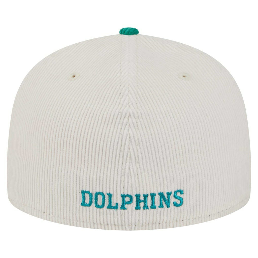 Miami Dolphins New Era Throwback Corduroy 59FIFTY Fitted Hat - Cream/Aqua - NFL