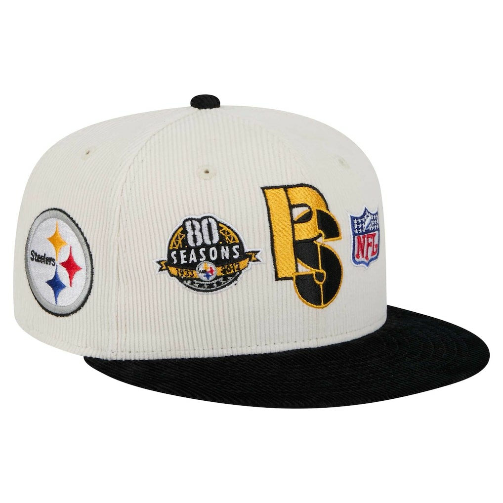 Pittsburgh Steelers New Era Corduroy 59FIFTY Fitted Hat - Cream/Black - NFL