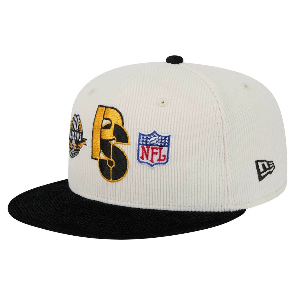 Pittsburgh Steelers New Era Corduroy 59FIFTY Fitted Hat - Cream/Black - NFL