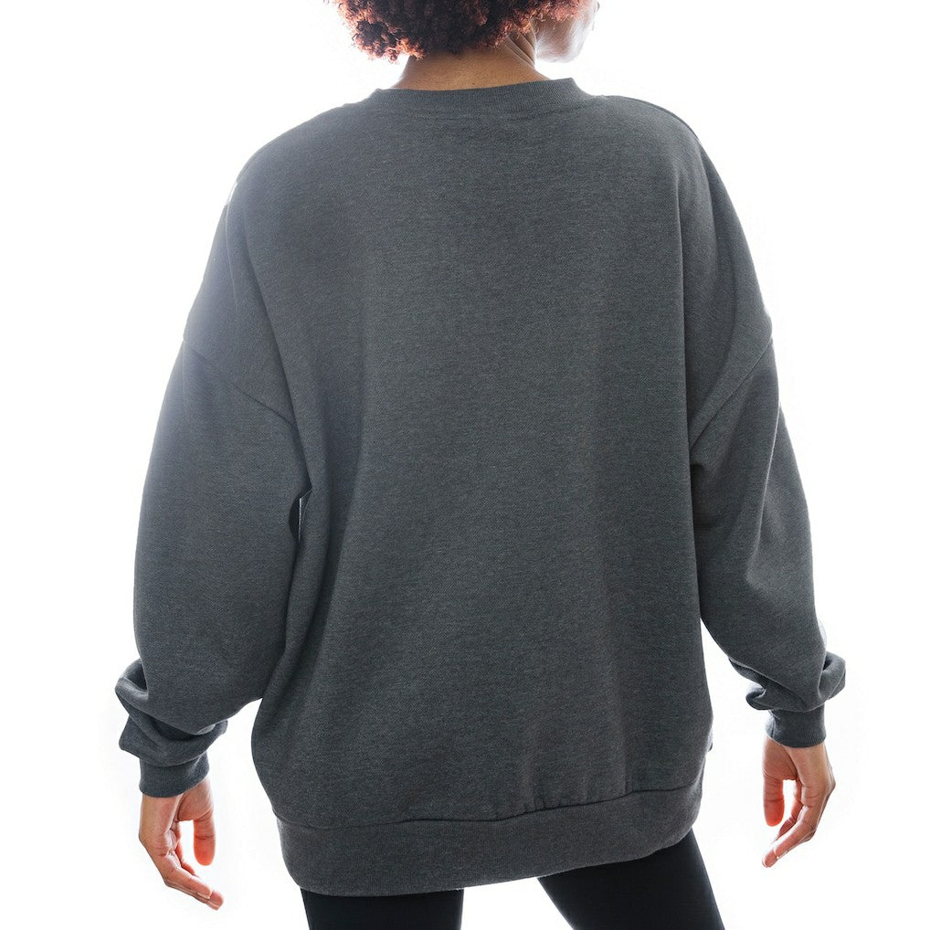 New York Jets Gameday Couture Women's Oversized Long Weekend Premium Fleece Drop Shoulder Pullover Sweatshirt - Charcoal - NFL