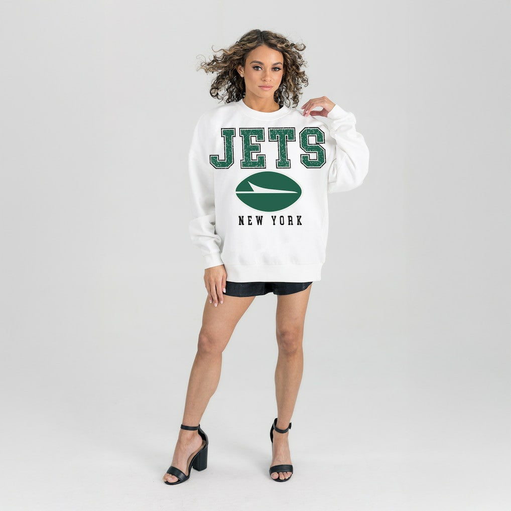 New York Jets Gameday Couture Women's Sunday Drives Oversized Crewneck Pullover Sweatshirt - White - NFL