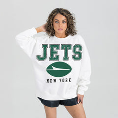 New York Jets Gameday Couture Women's Sunday Drives Oversized Crewneck Pullover Sweatshirt - White - NFL