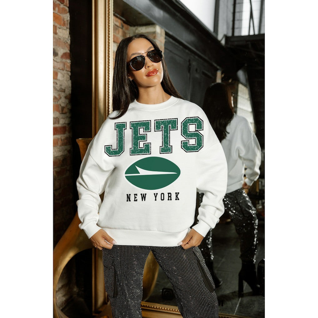 New York Jets Gameday Couture Women's Sunday Drives Oversized Crewneck Pullover Sweatshirt - White - NFL