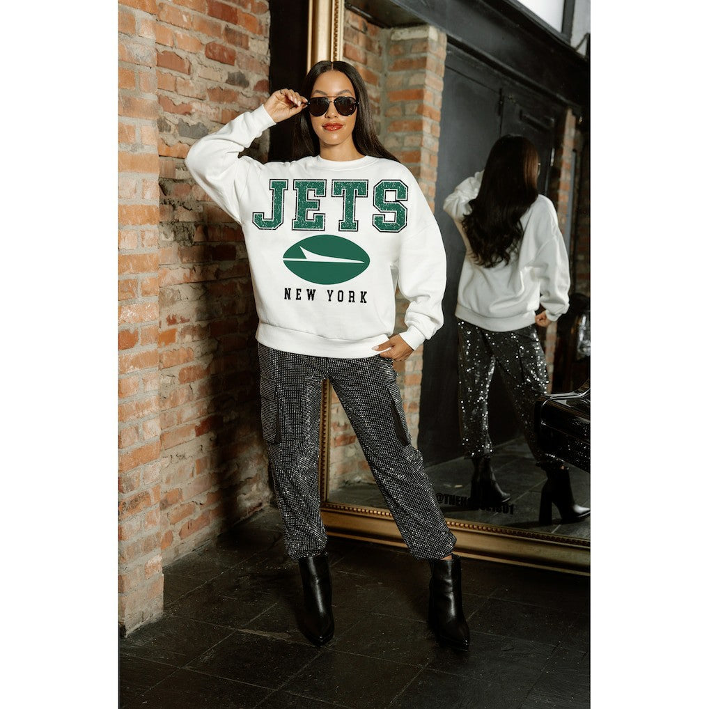 New York Jets Gameday Couture Women's Sunday Drives Oversized Crewneck Pullover Sweatshirt - White - NFL