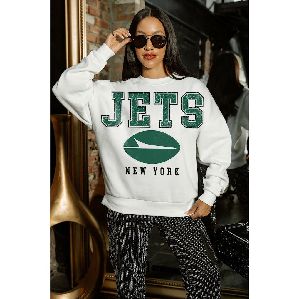 New York Jets Gameday Couture Women's Sunday Drives Oversized Crewneck Pullover Sweatshirt - White - NFL