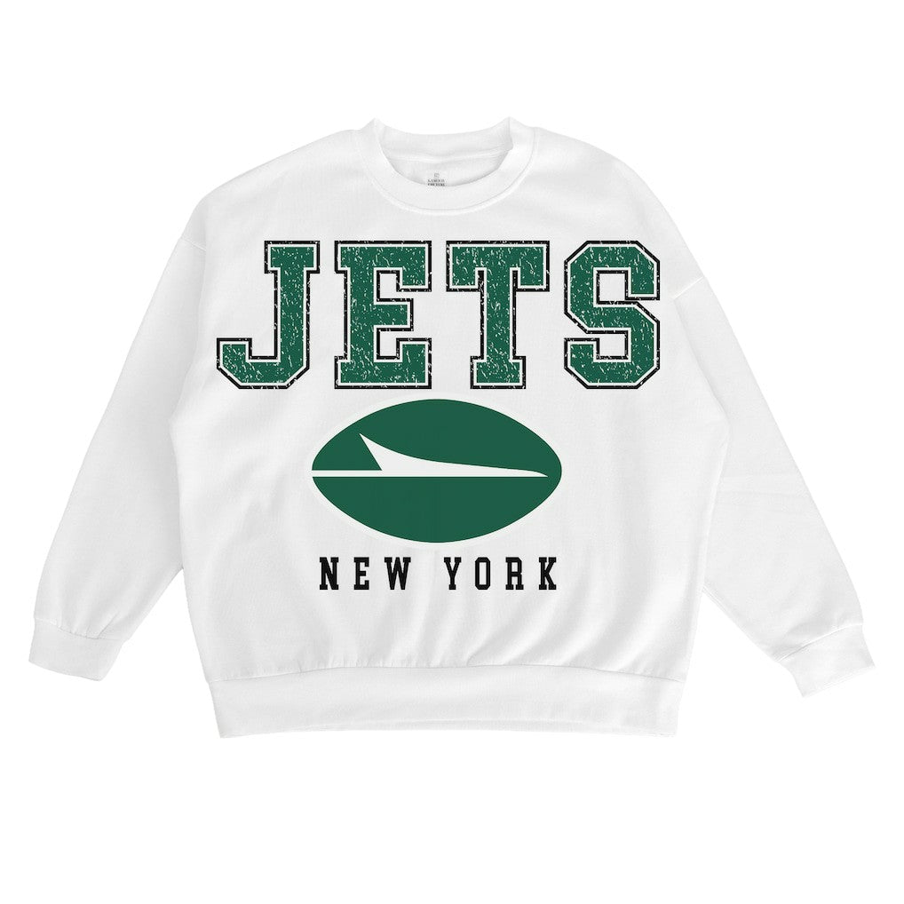 New York Jets Gameday Couture Women's Sunday Drives Oversized Crewneck Pullover Sweatshirt - White - NFL