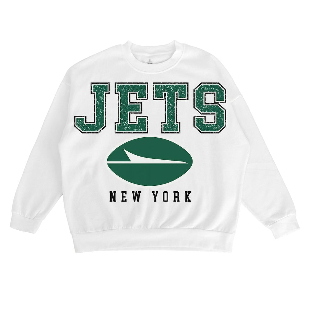 New York Jets Gameday Couture Women's Sunday Drives Oversized Crewneck Pullover Sweatshirt - White - NFL