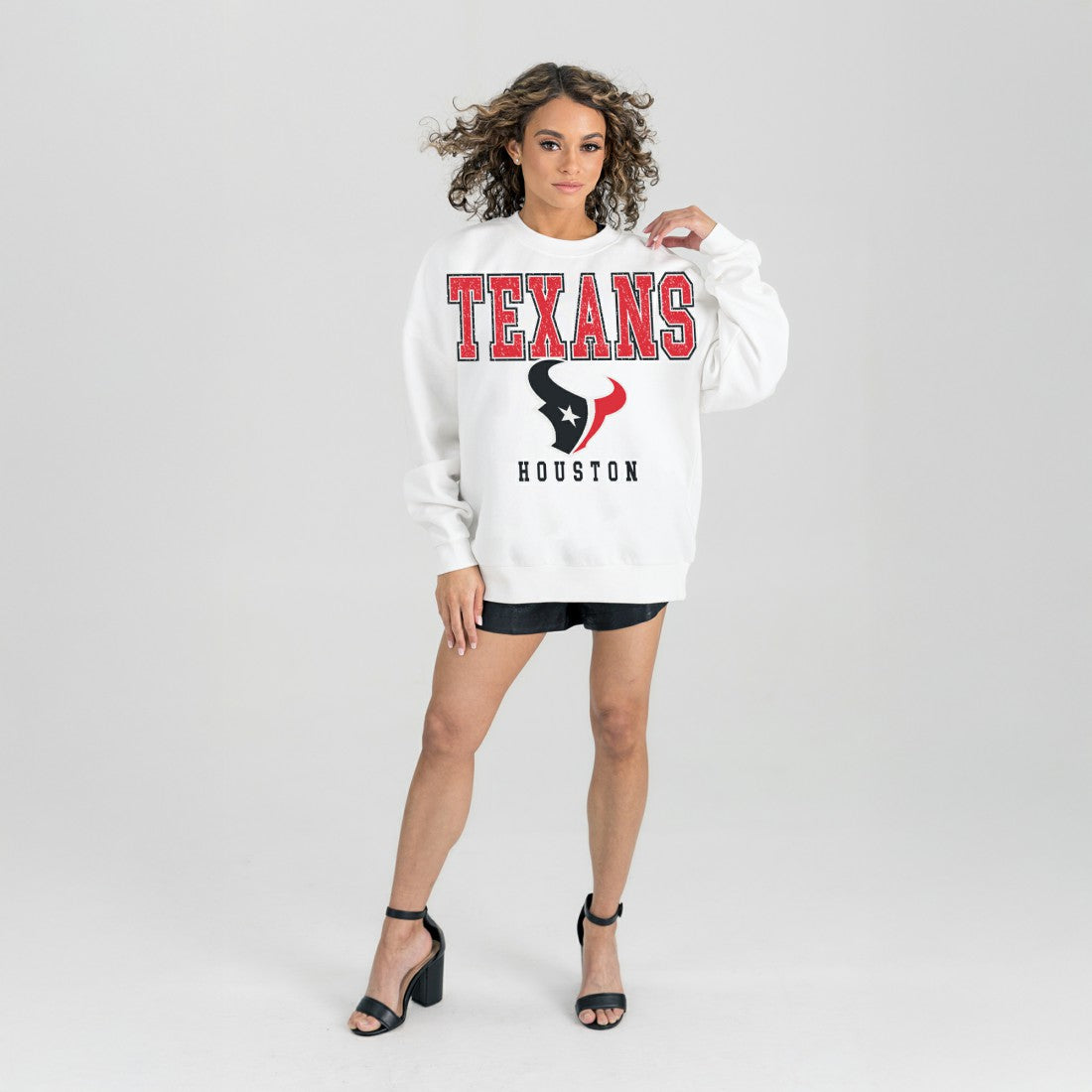 Houston Texans Gameday Couture Women's Sunday Drives Oversized Crewneck Pullover Sweatshirt - White - NFL