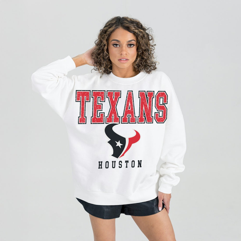 Houston Texans Gameday Couture Women's Sunday Drives Oversized Crewneck Pullover Sweatshirt - White - NFL
