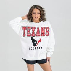 Houston Texans Gameday Couture Women's Sunday Drives Oversized Crewneck Pullover Sweatshirt - White - NFL