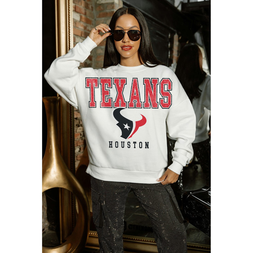 Houston Texans Gameday Couture Women's Sunday Drives Oversized Crewneck Pullover Sweatshirt - White - NFL