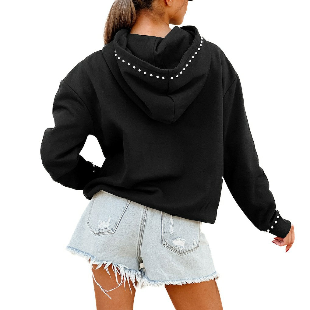 New York Jets Gameday Couture Women's Oversized Catch the Vibe Studded Pullover Hoodie - Black - NFL
