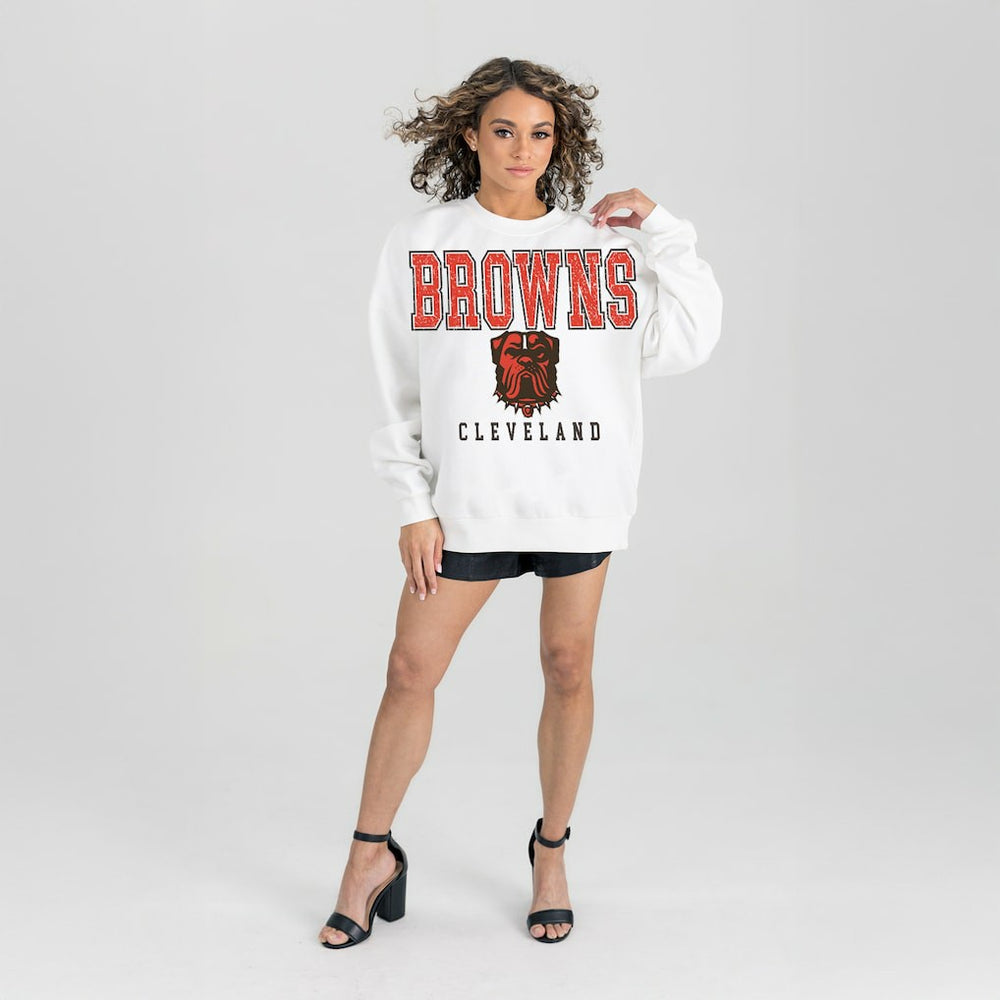 Cleveland Browns Gameday Couture Women's Sunday Drives Oversized Pullover Sweatshirt - White - NFL