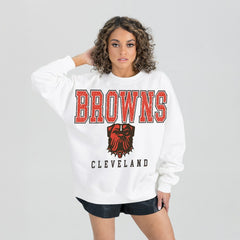 Cleveland Browns Gameday Couture Women's Sunday Drives Oversized Pullover Sweatshirt - White - NFL