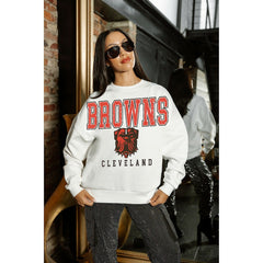 Cleveland Browns Gameday Couture Women's Sunday Drives Oversized Pullover Sweatshirt - White - NFL