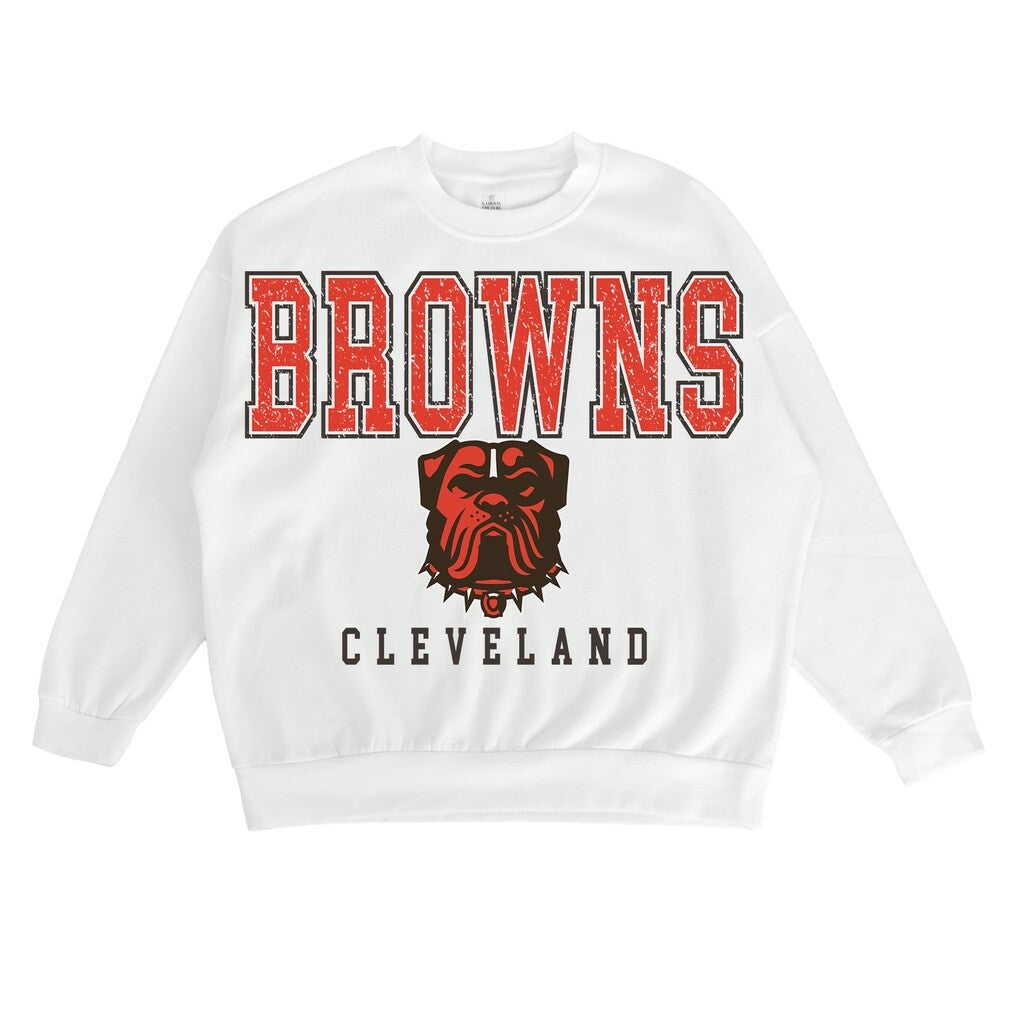 Cleveland Browns Gameday Couture Women's Sunday Drives Oversized Pullover Sweatshirt - White - NFL