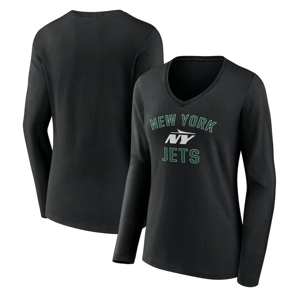 New York Jets Women's Victory Arch Long Sleeve V-Neck T-Shirt - Black - NFL