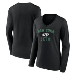 New York Jets Women's Victory Arch Long Sleeve V-Neck T-Shirt - Black - NFL