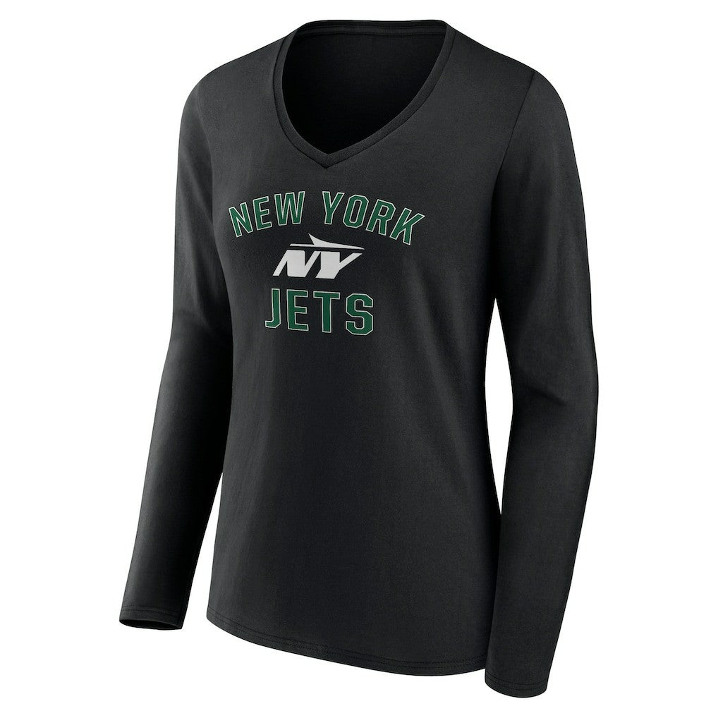 New York Jets Women's Victory Arch Long Sleeve V-Neck T-Shirt - Black - NFL