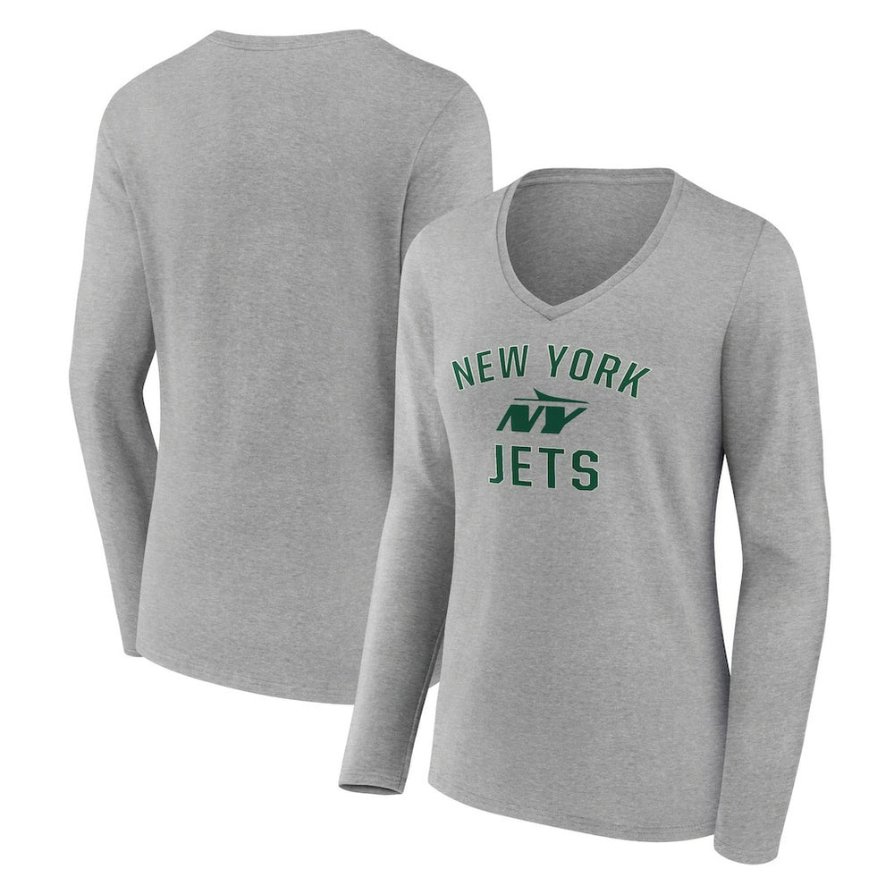 New York Jets Women's Victory Arch Long Sleeve V-Neck T-Shirt - Gray - NFL