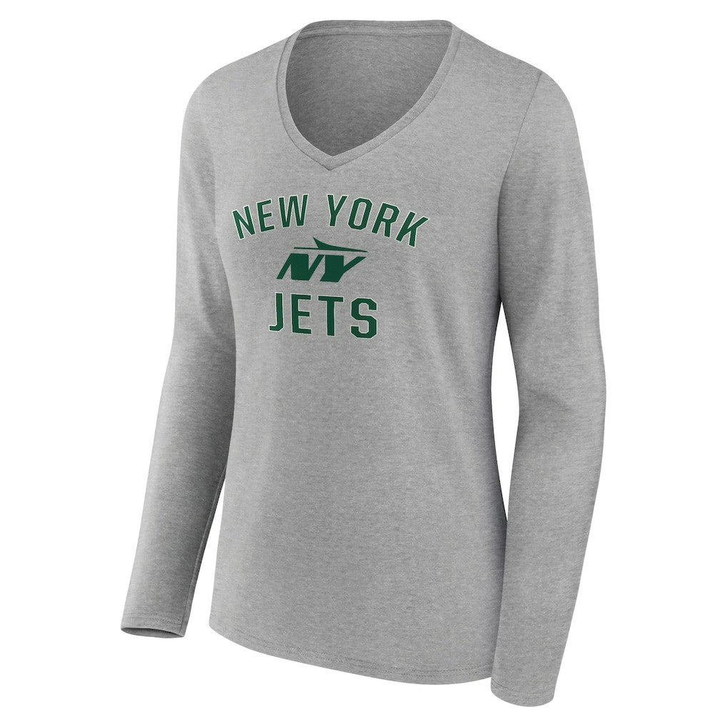 New York Jets Women's Victory Arch Long Sleeve V-Neck T-Shirt - Gray - NFL