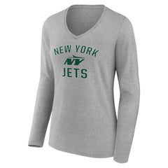 New York Jets Women's Victory Arch Long Sleeve V-Neck T-Shirt - Gray - NFL