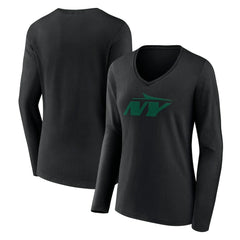 New York Jets Women's Secondary Logo Long Sleeve V-Neck T-Shirt - Black - NFL