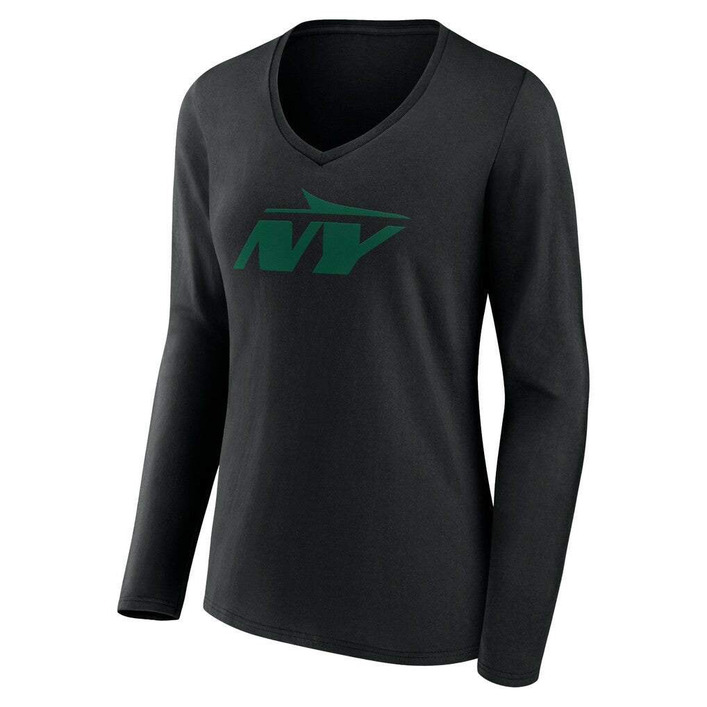 New York Jets Women's Secondary Logo Long Sleeve V-Neck T-Shirt - Black - NFL