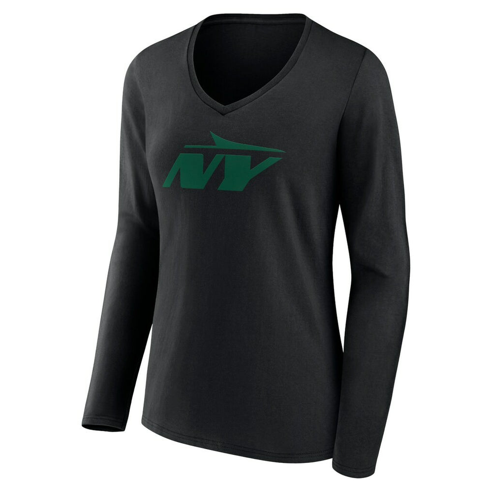 New York Jets Women's Secondary Logo Long Sleeve V-Neck T-Shirt - Black - NFL