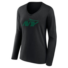 New York Jets Women's Secondary Logo Long Sleeve V-Neck T-Shirt - Black - NFL
