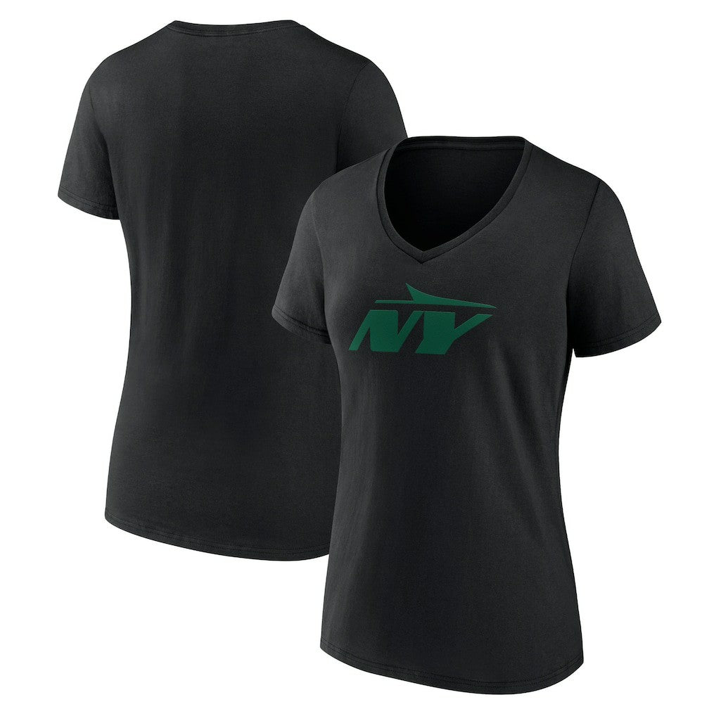 New York Jets Women's Secondary Logo V-Neck T-Shirt - Black - NFL