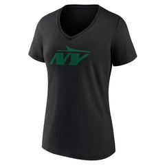 New York Jets Women's Secondary Logo V-Neck T-Shirt - Black - NFL